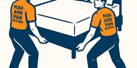 Two Man and Van Slough porters moving a double bed into a van — professional house removals and furniture transport service in Slough.