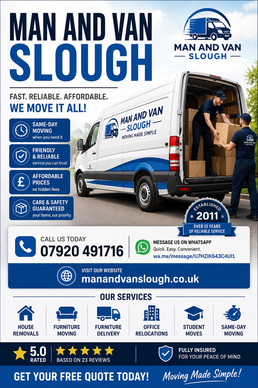 Man and Van Slough House Removals and Furniture Moving Services